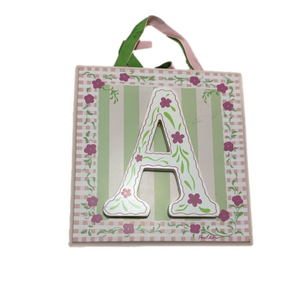 Letter A Hanging pink green floral wall decor 11X11